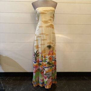 True Destinations Maxi Dress Palm Scenic Strapless Coverup Tropical Women M New